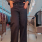 jeans nero modello wide leg con strass e canotta raso coccinella brand

